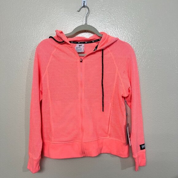 DKNY Sprint Mesh Relaxed Full Zip Hoodie Xtra Small in Aprikot - Picture 2 of 9